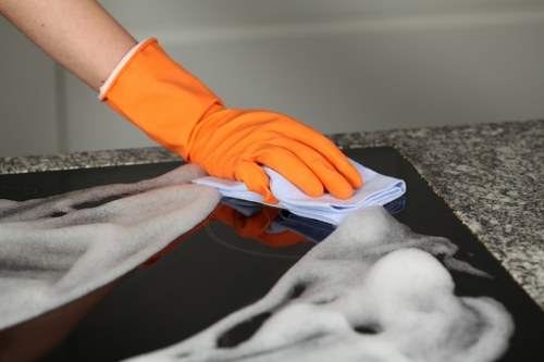 Steam carpet cleaning equipment working on a living room carpet
